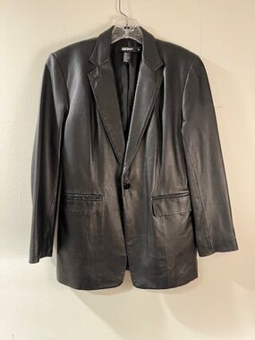 VINTAGE 1990s/Y2K DKNY Women's 100% Genuine Leather Blazer - Black (4)